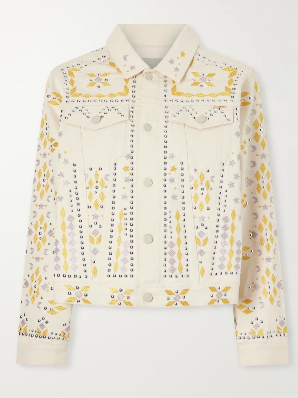 MOTHER The Bruiser Appliquéd Studded Denim Jacket New! - Picture 4 of 16